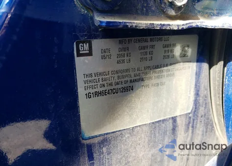 2012 Chevrolet Volt из США, поврежденный, VIN 1G1RH6E47CU126974